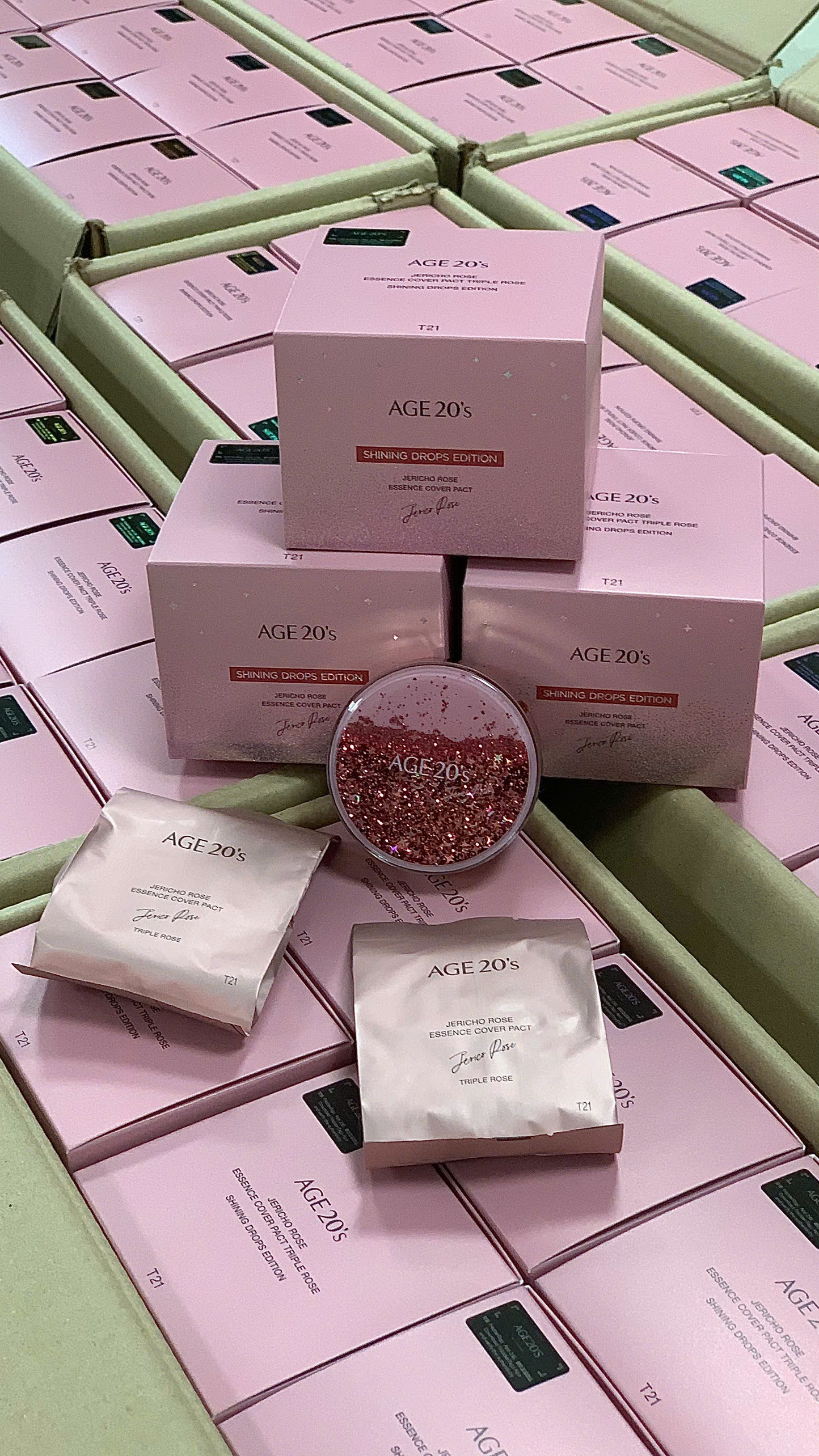 Phấn tươi AGE 20'S Shining Drops Edition Jericho Rose Essence Cover Pact - Màu #21 (12,5gr * 2ea)